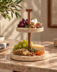 Marbella™ Handmade Travertine and Wood 2-Tier Riser
