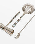 Abalon™ Handmade Stainless Steel, Brass and Mother of Pearl Barware (set of 3)