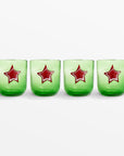 Green and Red Star Hand Blown Glass (set of 4)