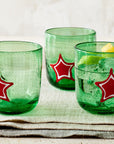 Green and Red Star Hand Blown Glass (set of 4)