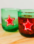 Green and Red Star Hand Blown Glass (set of 4)