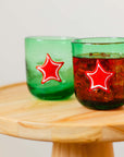 Green and Red Star Hand Blown Glass (set of 4)