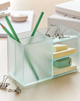 Vinestra Glass Desk Organizer | Image 2 | From the Vinestra Collection | Skillfully handmade with natural glass for long lasting use | Available in clear color | texxture home
