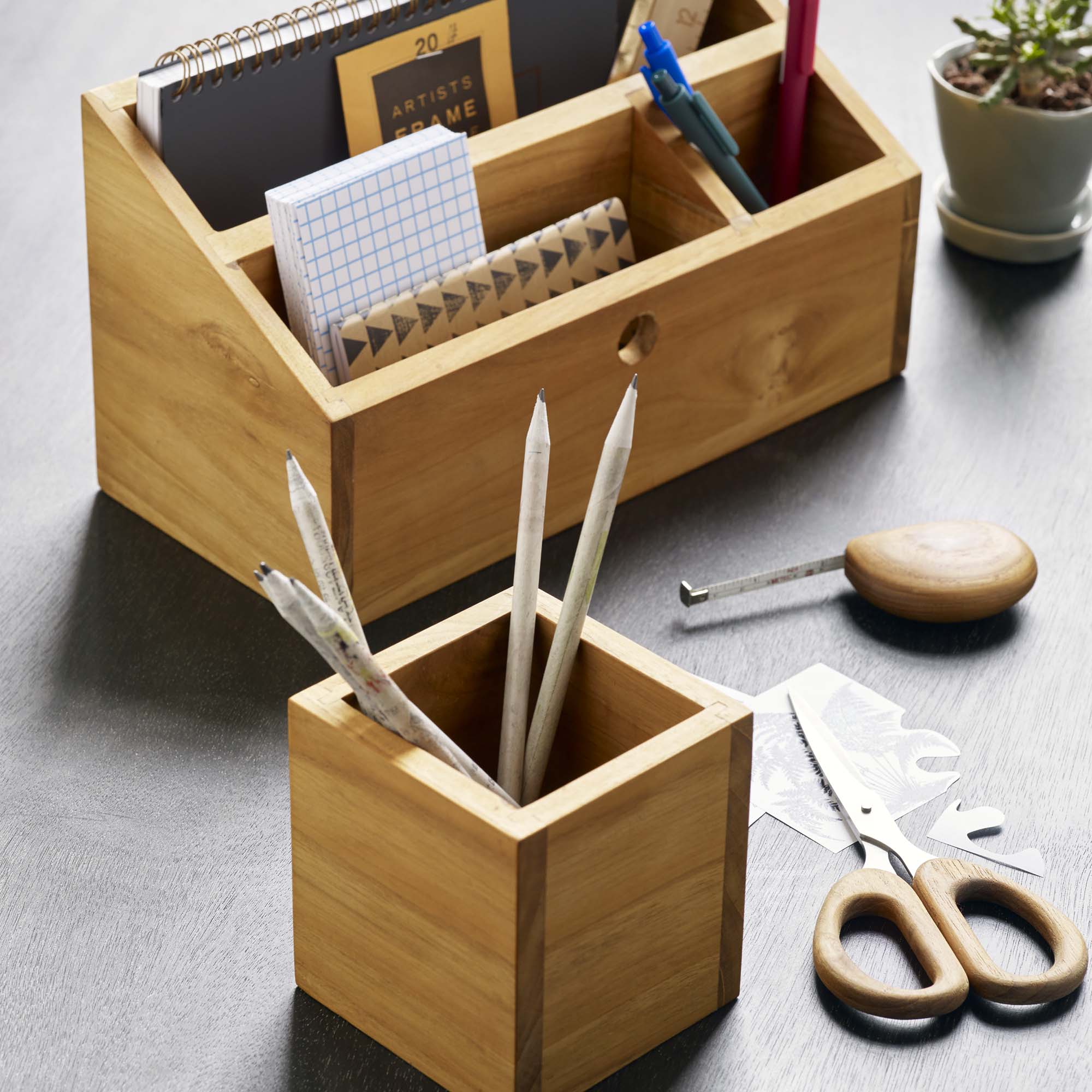 Takara Teak Pencil Cup Clear Color | Image 2 | From the Takara Collection | Skillfully crafted with solid teak for long lasting use | This pencil cup is sustainably sourced | Available in natural color | texxture home
