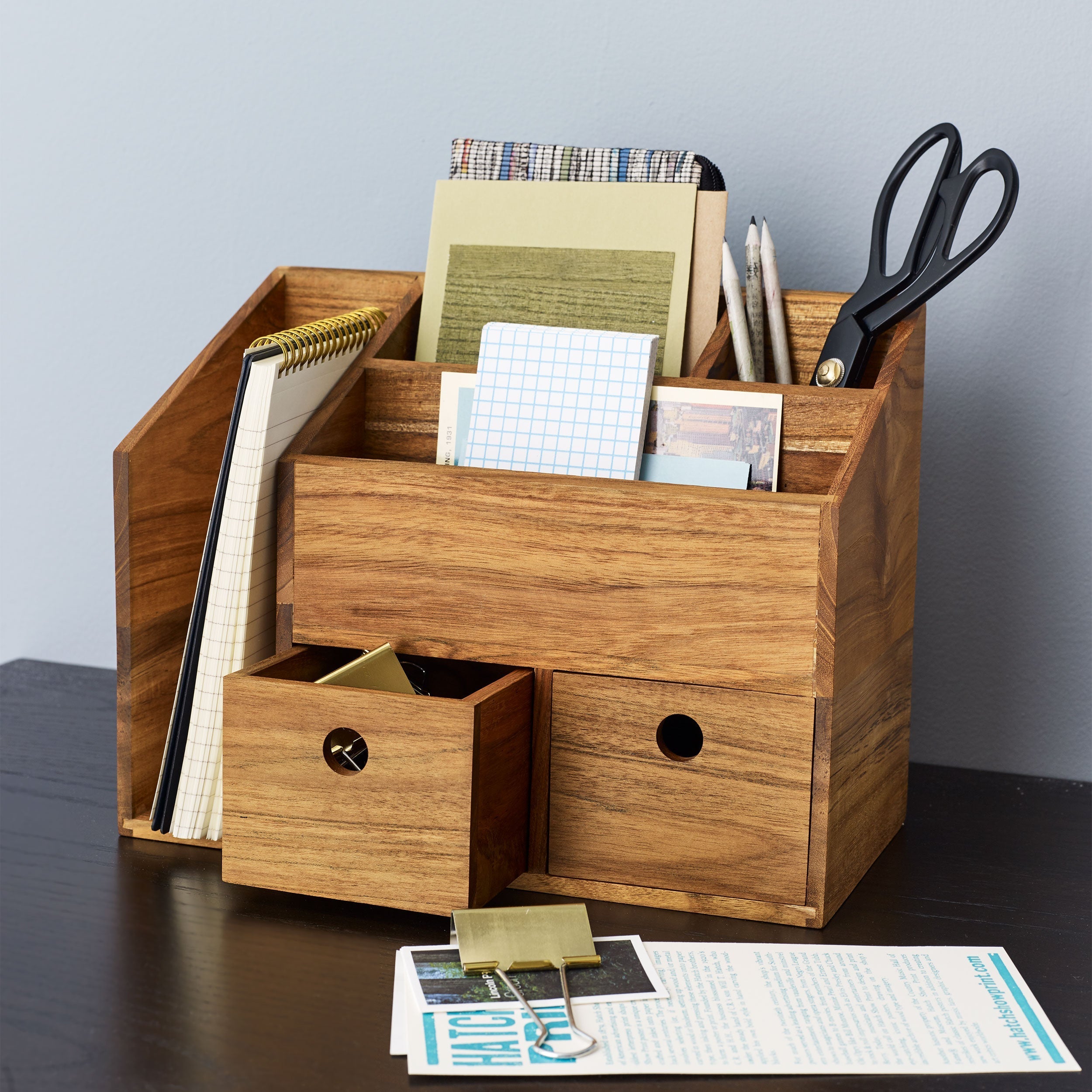 Takara Teak Organizer   | Image 4 | From the Takara Collection | Masterfully constructed with solid teak for long lasting use | This organizer is sustainably sourced | Available in clear color | texxture home