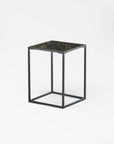 Pietra Crushed Glass Square Side Table - Black Color | Image 1 | From the Pietra Collection | Expertly handmade with natural glass for long lasting use | This table is sustainably sourced | Available in copper color | texxture home