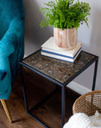 Pietra Crushed Glass Square Side Table | Image 2 | From the Pietra Collection | Expertly handmade with natural glass for long lasting use | This table is sustainably sourced | Available in copper color | texxture home