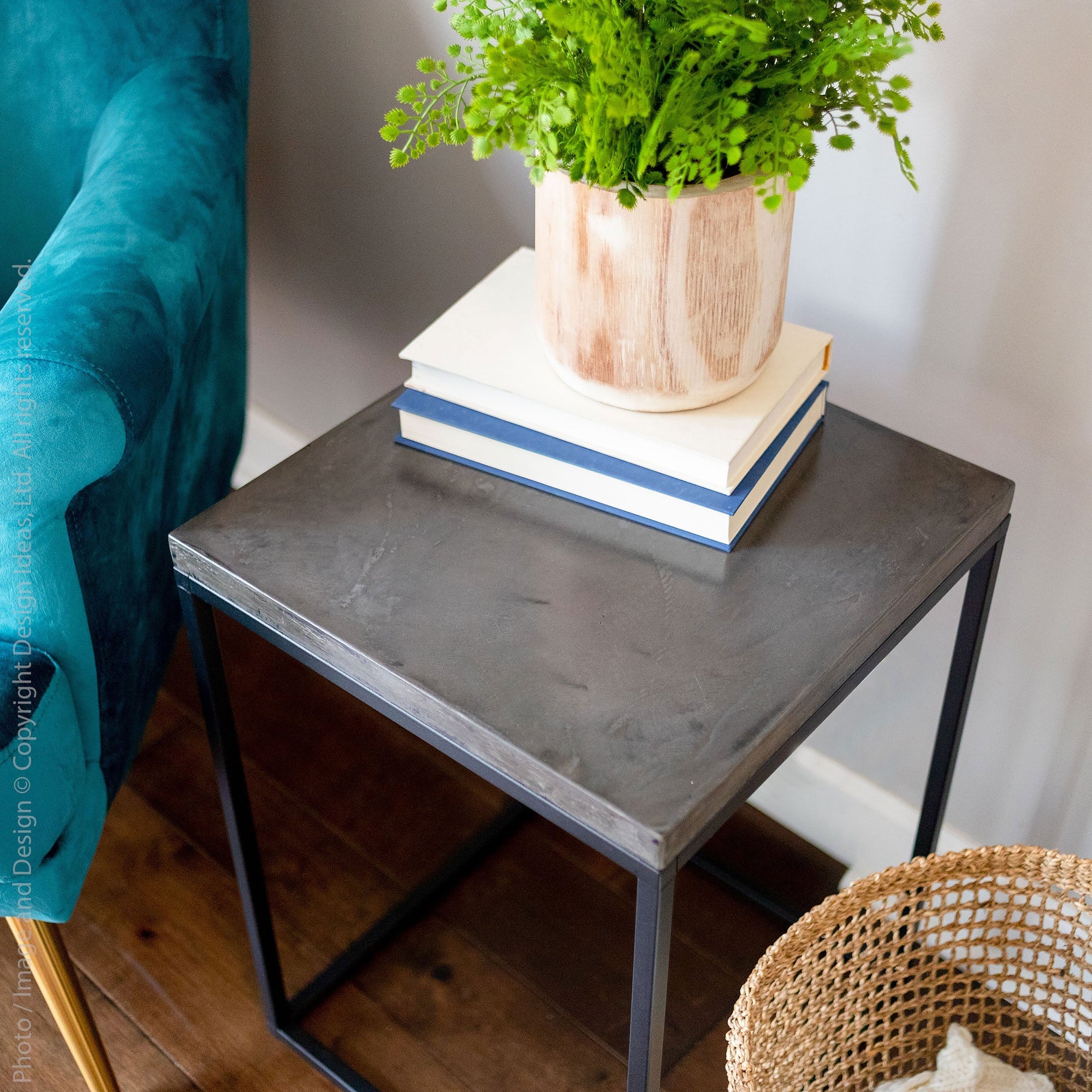 Pietra Cement Side Table (Square)   | Image 3 | From the Pietra Collection | Skillfully constructed with natural iron for long lasting use | Available in brass color | texxture home