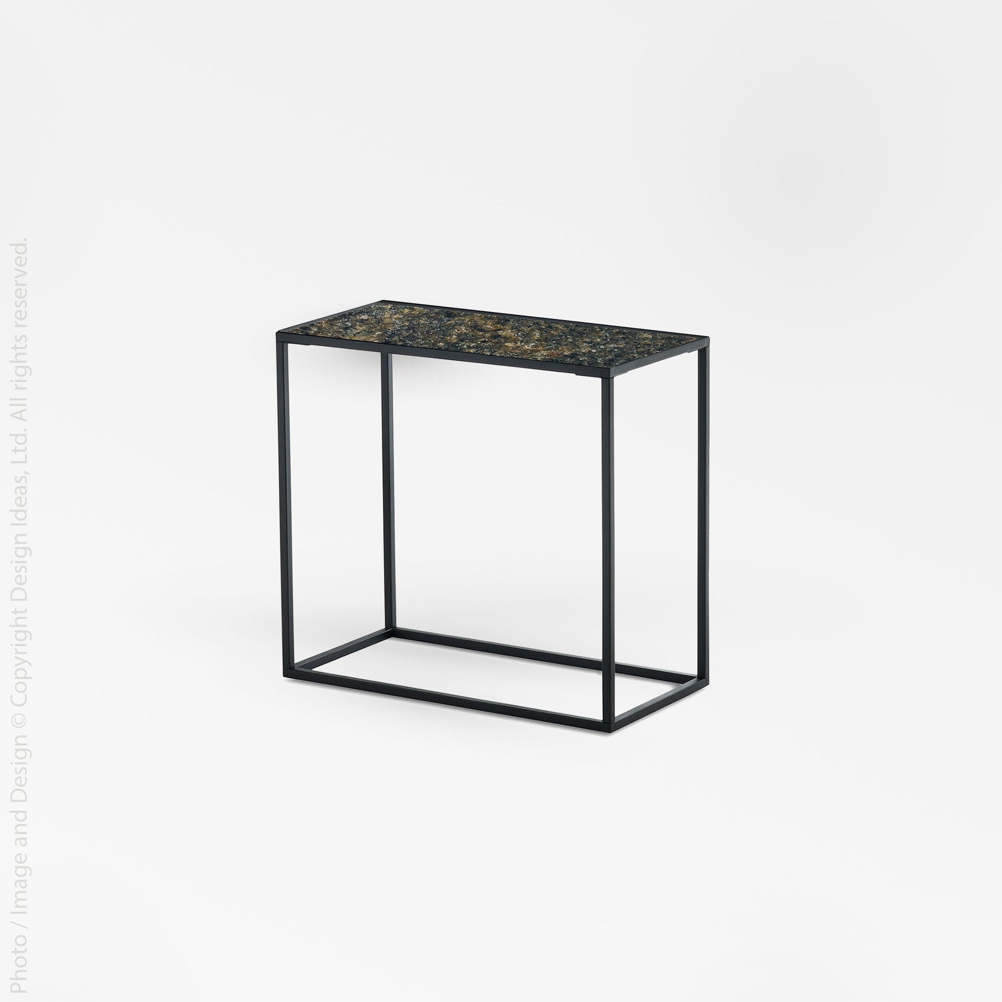 Pietra Crushed Glass Rectangular Side Table - Black Color | Image 1 | From the Pietra Collection | Exquisitely created with natural glass for long lasting use | This table is sustainably sourced | Available in brass color | texxture home