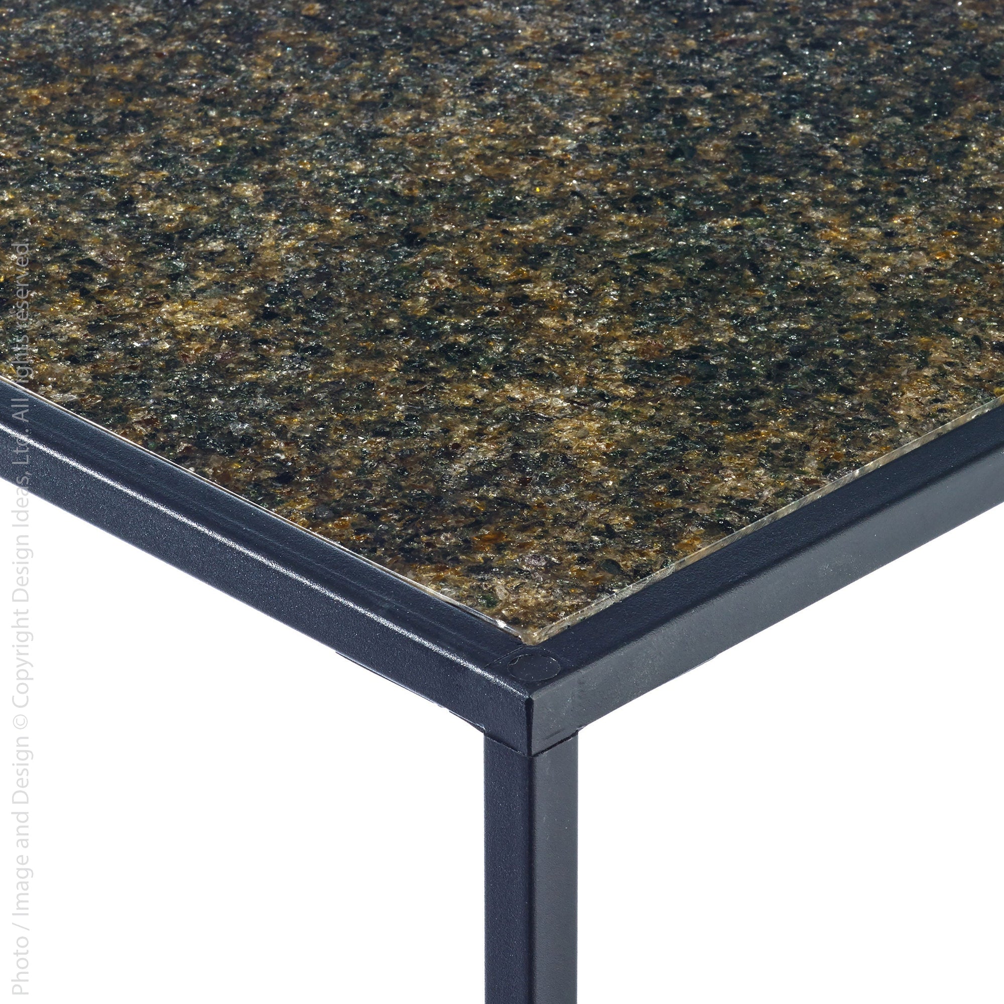Pietra Crushed Glass Rectangular Side Table Black Color | Image 3 | From the Pietra Collection | Exquisitely created with natural glass for long lasting use | This table is sustainably sourced | Available in brass color | texxture home