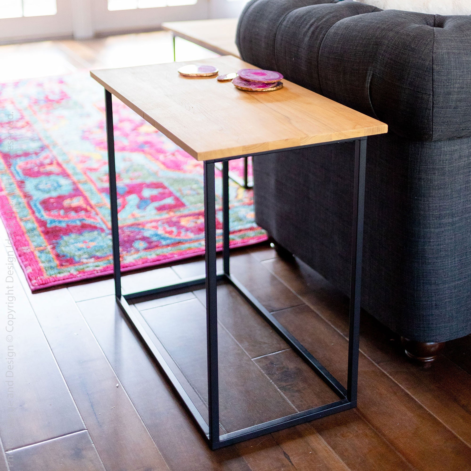 Pietra Teak Rectangular Side Table Black Color | Image 2 | From the Pietra Collection | Expertly made with natural iron for long lasting use | Available in brass color | texxture home