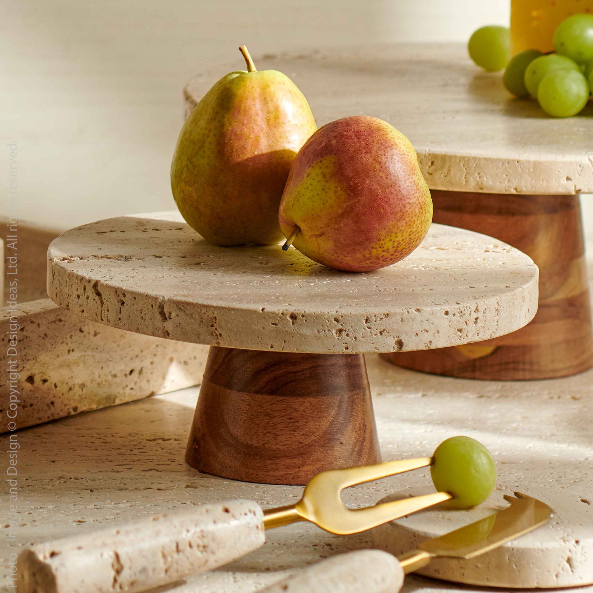 Marbella™ Small Handmade Travertine and Wood Riser (8 in.) - (colors: Natural) | Premium Riser from the Marbella™ collection | made with Travertine and Wood for long lasting use