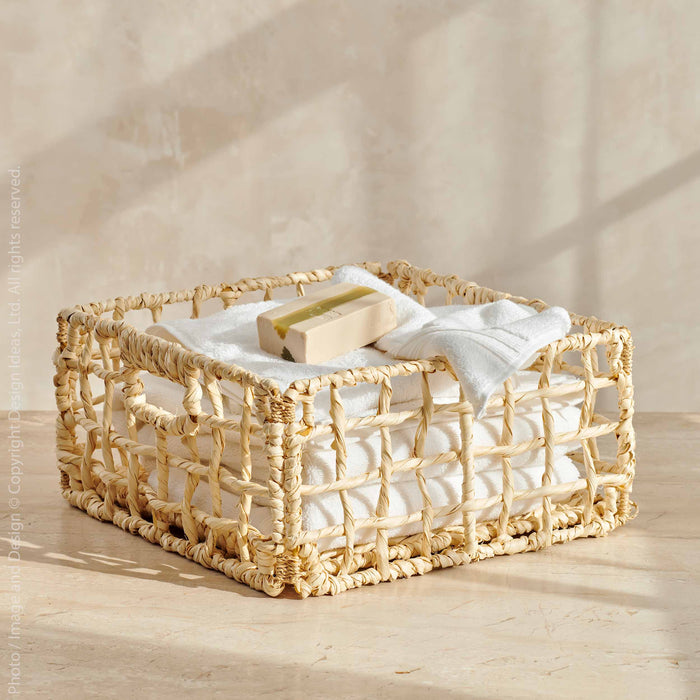 Mackinaw™ Large Hand Woven Palm and Metal Basket (13.8 x13.8 x 7.1 in.)