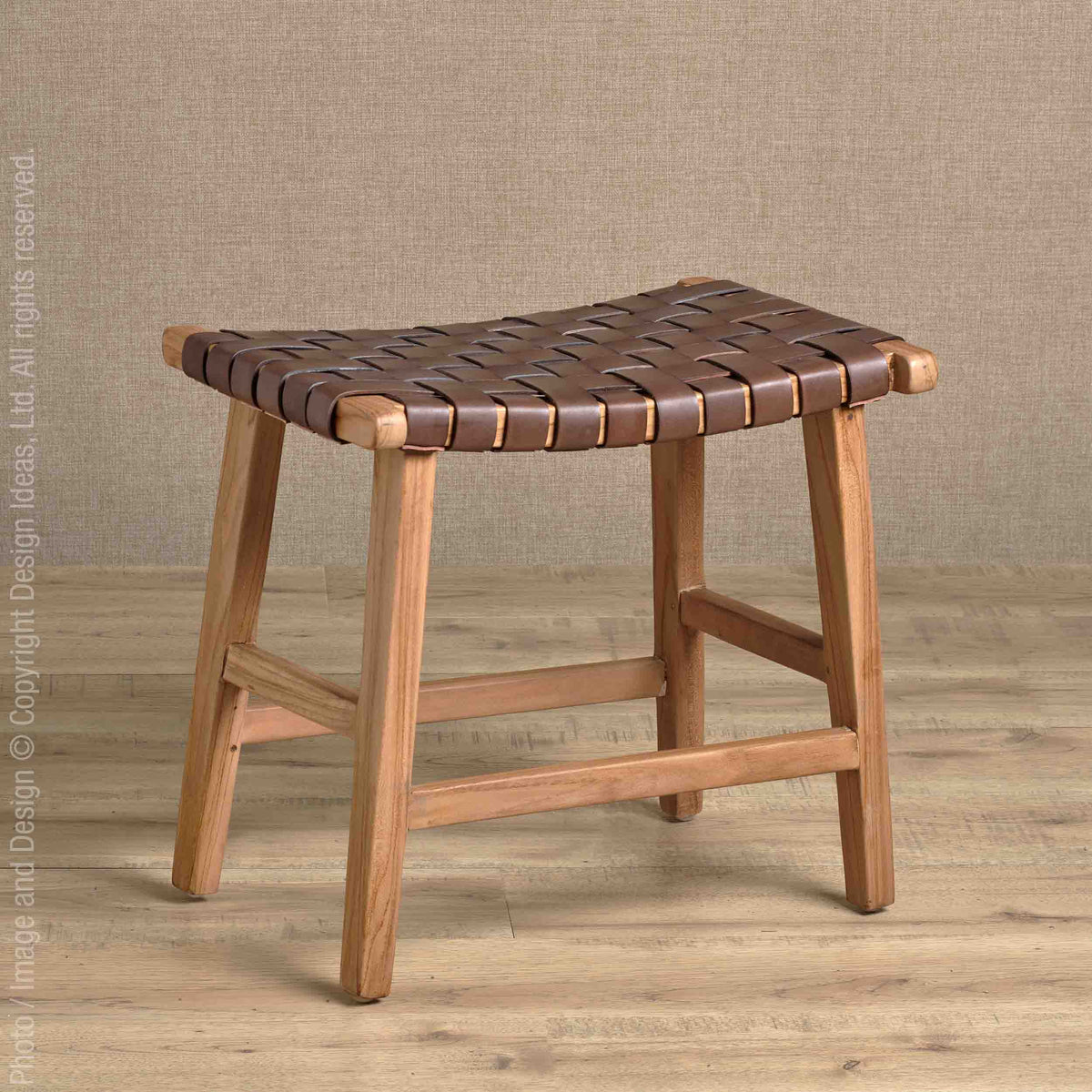 Visby Woven Teak Leather Stool texxture texxture home