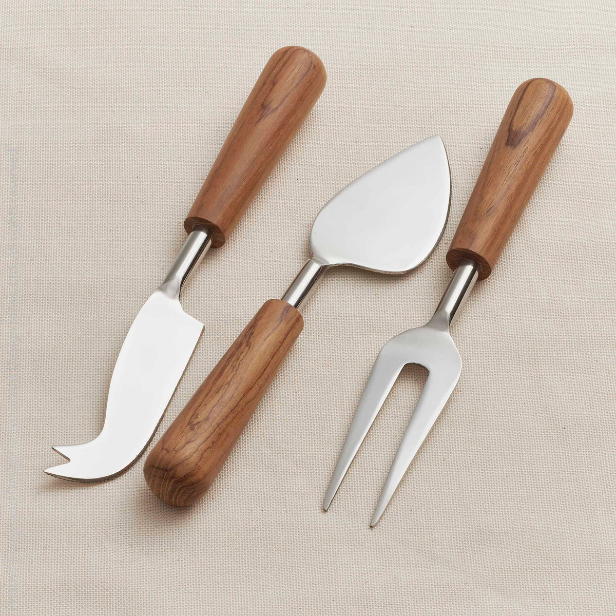 Curvo Cheese Set, Cheese Knife, and Fork, Acacia Wood