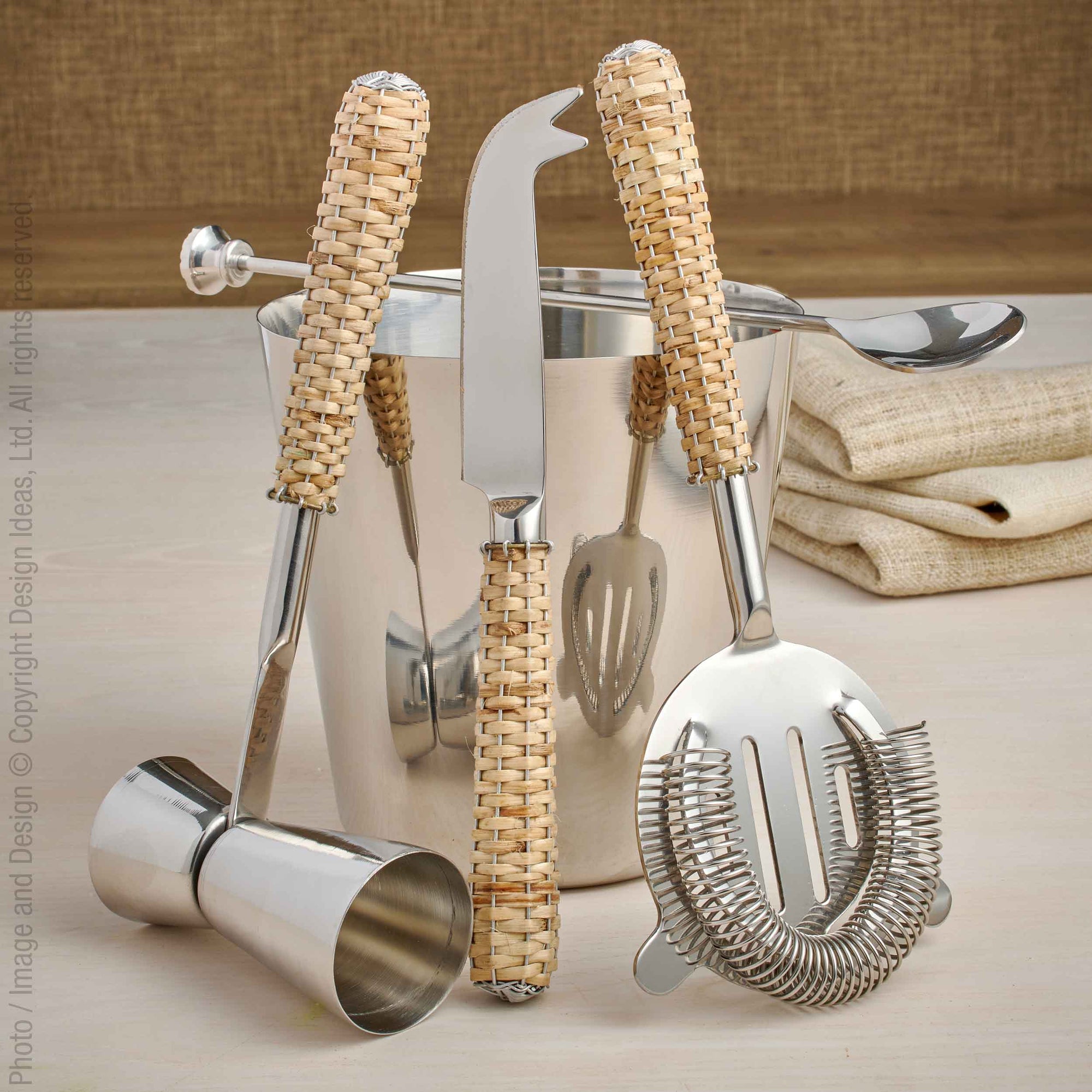 Montauk™ Handcrafted Stainless Steel/Rattan Barware (set of 5)