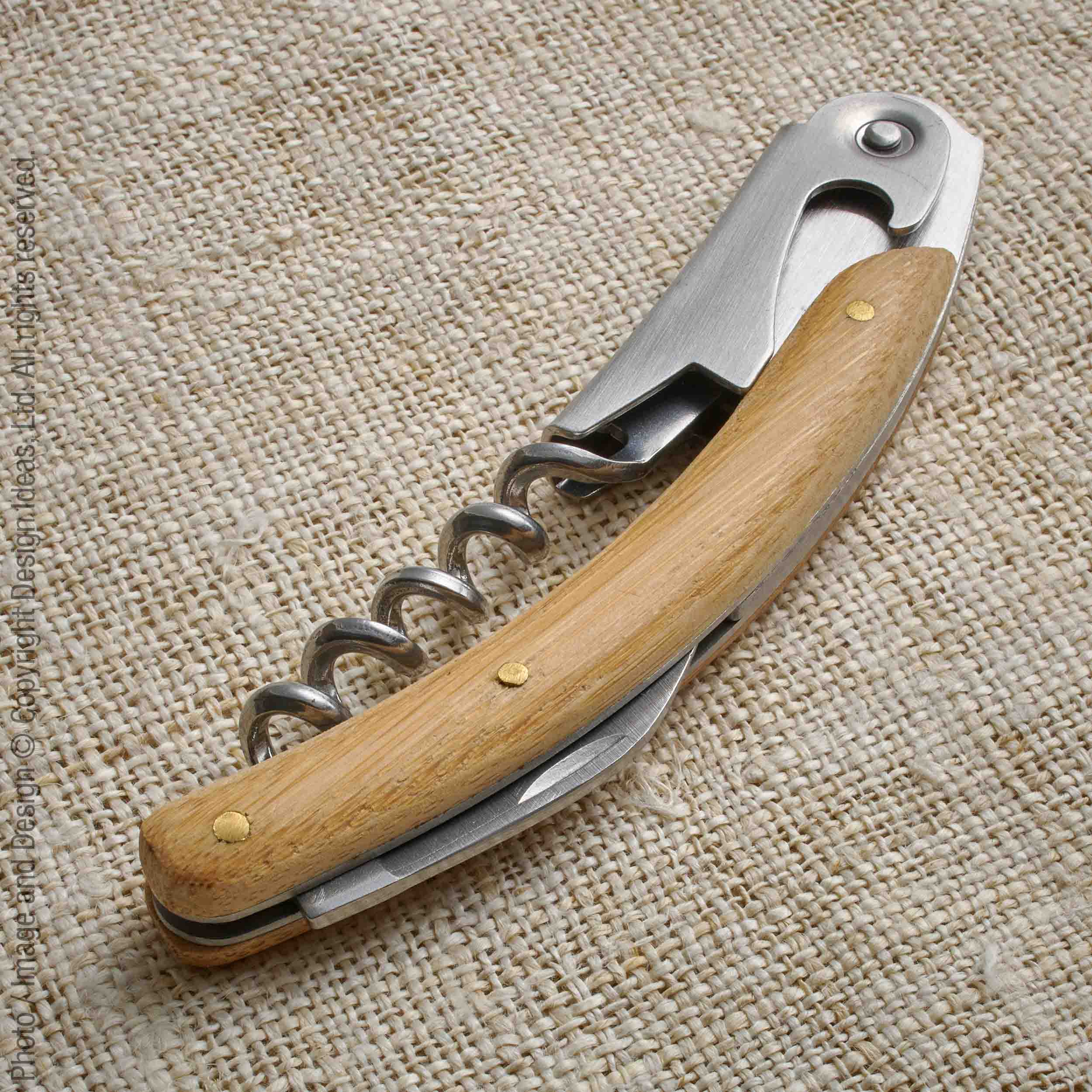 Chalais Natural Bamboo Wine Opener -   | Image  | Skillfully made with natural stainless steel/bamboo for long lasting use. These premium utensils are a member of the Chalais Collection.  Available in natural coloring. The classic tool used by professional sommeliers. Made of Stainless Steel. Packaged in a black gift box.   . 