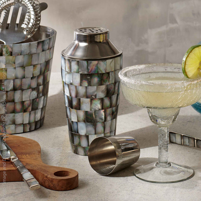 Abalon™ Handmade Stainless Steel and Mother of Pearl Cocktail Shaker - (colors: Silver) | Premium Utensils from the Abalon™ collection | made with Stainless Steel and Mother of Pearl for long lasting use