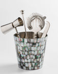 Abalon™ Handmade Stainless Steel, Brass and Mother of Pearl Barware (set of 5) - (colors: Silver) | Premium Utensils from the Abalon™ collection | made with Stainless Steel, Brass and Mother of Pearl for long lasting use