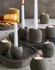 Stoneshard™ Carved Riverstone Candleholder - Black | Image 2 | Premium Candleholder from the Stoneshard collection | made with Riverstone for long lasting use | texxture