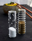 Livenza Borosilicate Glass Salt & Pepper Shakers Black Color | Image 2 | From the Livenza Collection | Exquisitely made with natural borosilicate glass for long lasting use | Available in gray color | texxture home