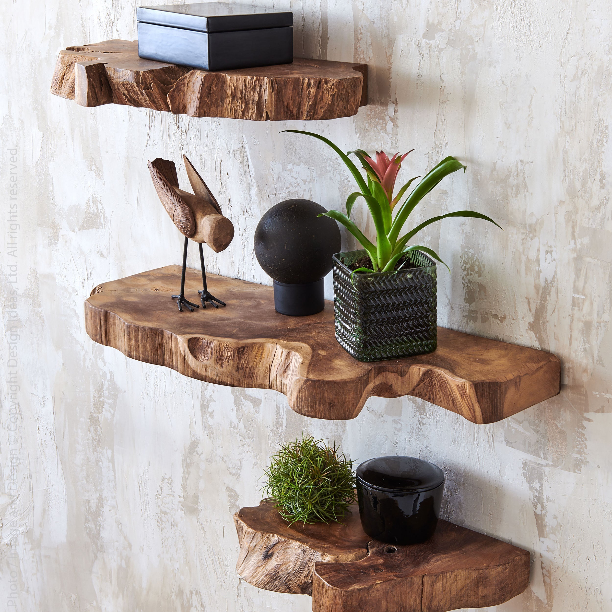 Takara Teak Live Edge Shelf (Small) Black Color | Image 2 | From the Takara Collection | Expertly assembled with natural teak for long lasting use | This shelf is sustainably sourced | Available in natural color | texxture home
