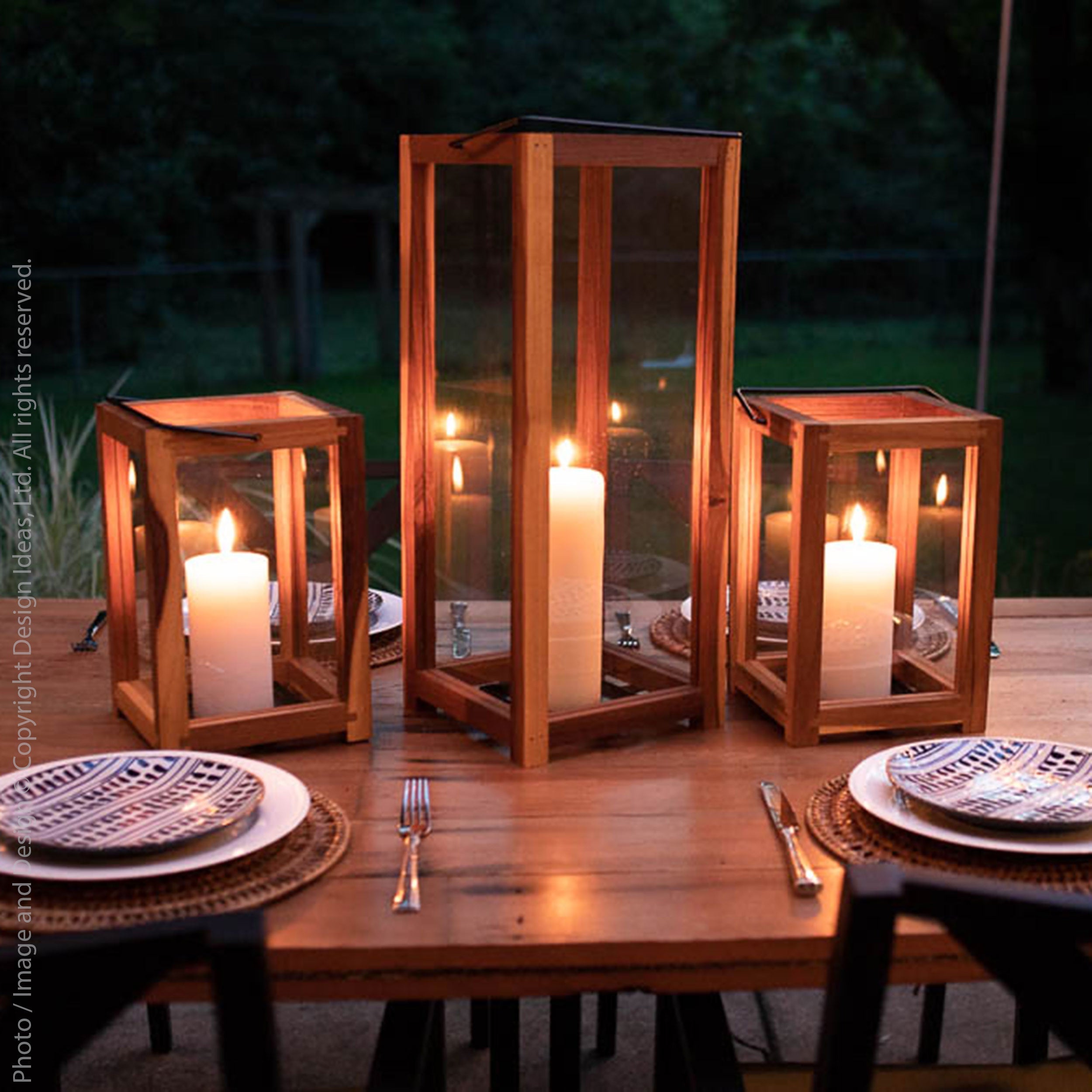 Takara Teak Lantern (Small) Silver Color | Image 2 | From the Takara Collection | Skillfully handmade with natural teak for long lasting use | This lantern is sustainably sourced | Available in natural color | texxture home