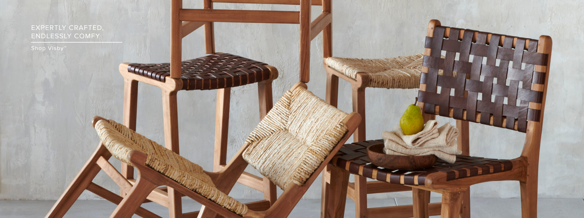 Visby Collection | chairs collection hero image |  Made with natural materials from all over the world | texxture home
