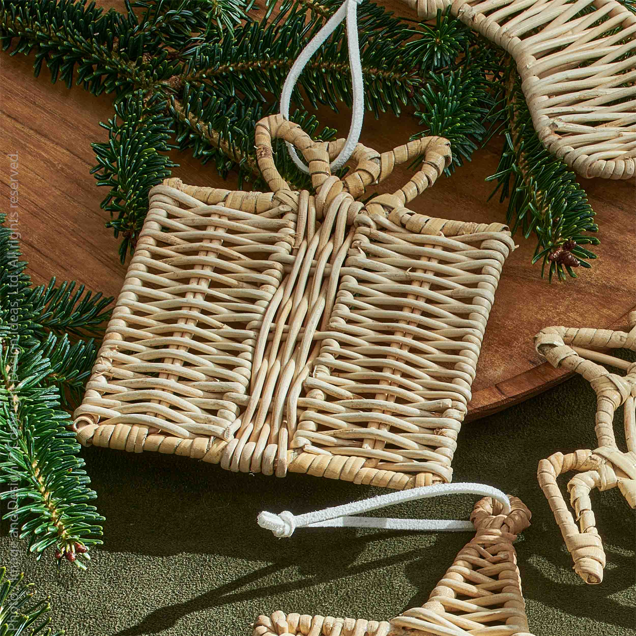 Calamus™ hand wrapped rattan ornament (present)