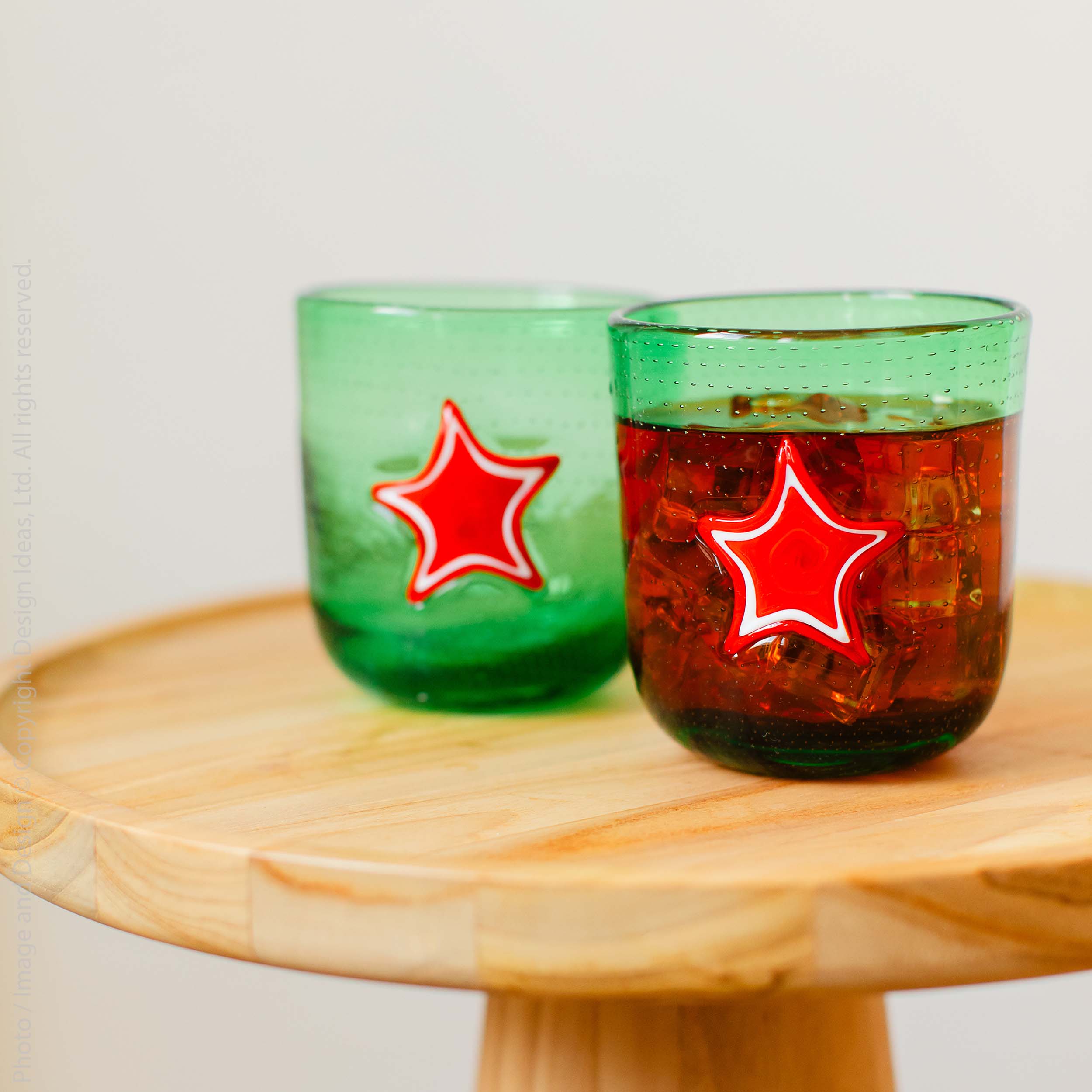 Green Holiday Red Star Hand Blown Glass