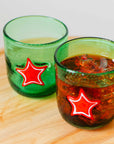 Green and Red Star Hand Blown Glass (set of 4)