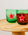 Green and Red Star Hand Blown Glass (set of 4)