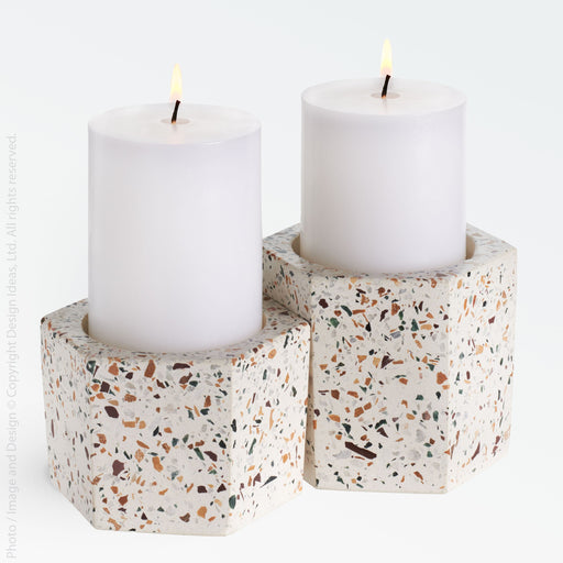 Terrazza Cement Hex Holders - Terrazzo Color | Image 1 | From the Terrazza Collection | Elegantly created with natural cement for long lasting use | Available in terrazzo color | texxture home