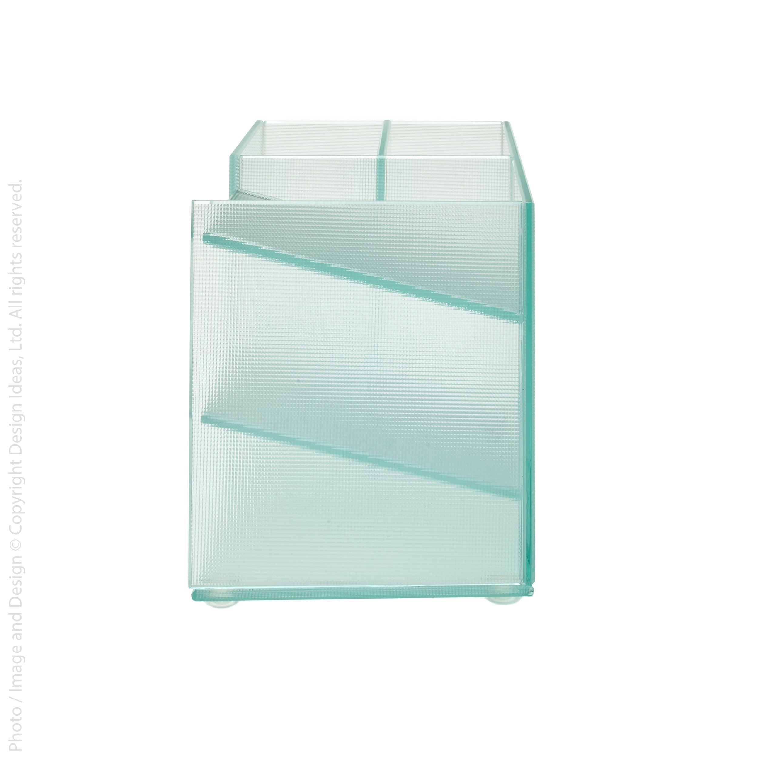 Vinestra Glass Desk Organizer   | Image 5 | From the Vinestra Collection | Skillfully handmade with natural glass for long lasting use | Available in clear color | texxture home