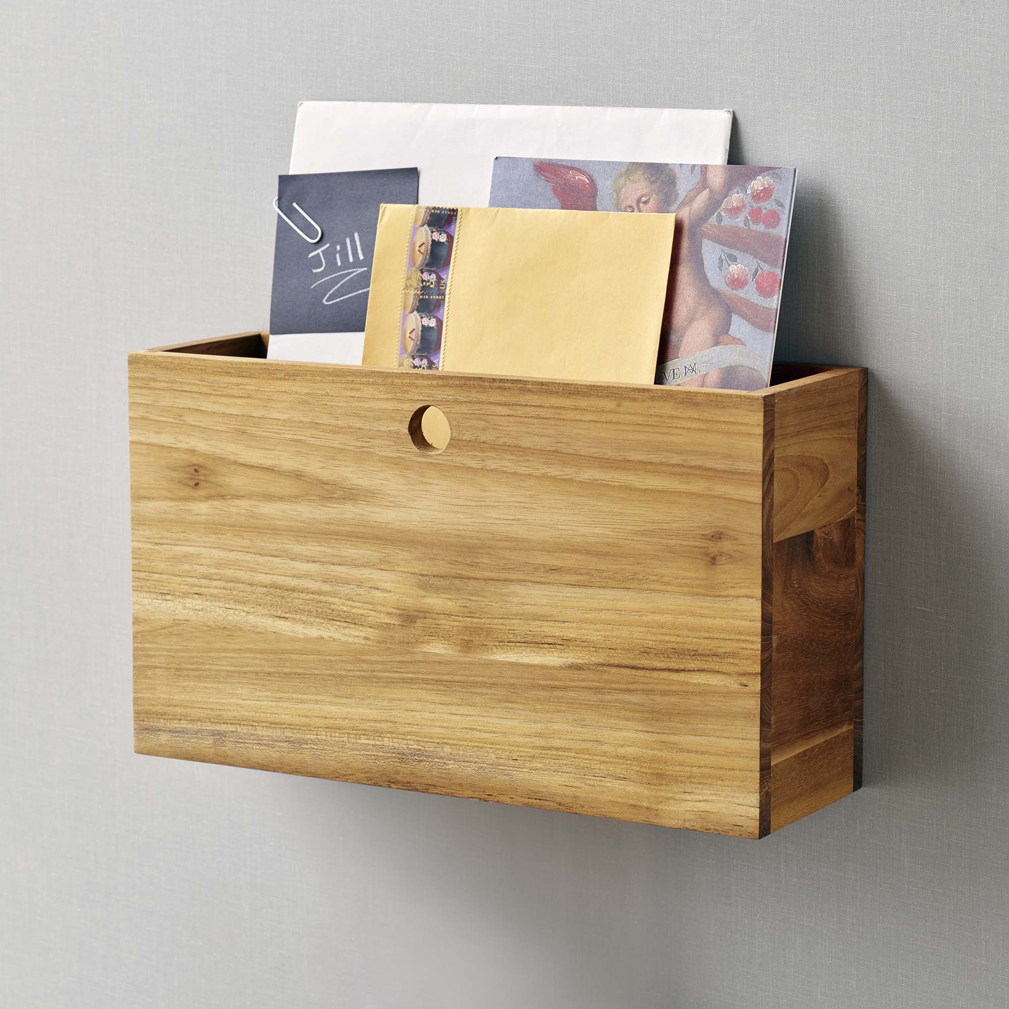 Takara Teak Wall Basket   | Image 2 | From the Takara Collection | Elegantly created with solid teak for long lasting use | This basket is sustainably sourced | Available in clear color | texxture home
