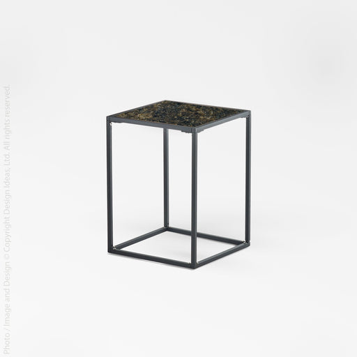 Pietra Crushed Glass Square Side Table - Black Color | Image 1 | From the Pietra Collection | Expertly handmade with natural glass for long lasting use | This table is sustainably sourced | Available in copper color | texxture home