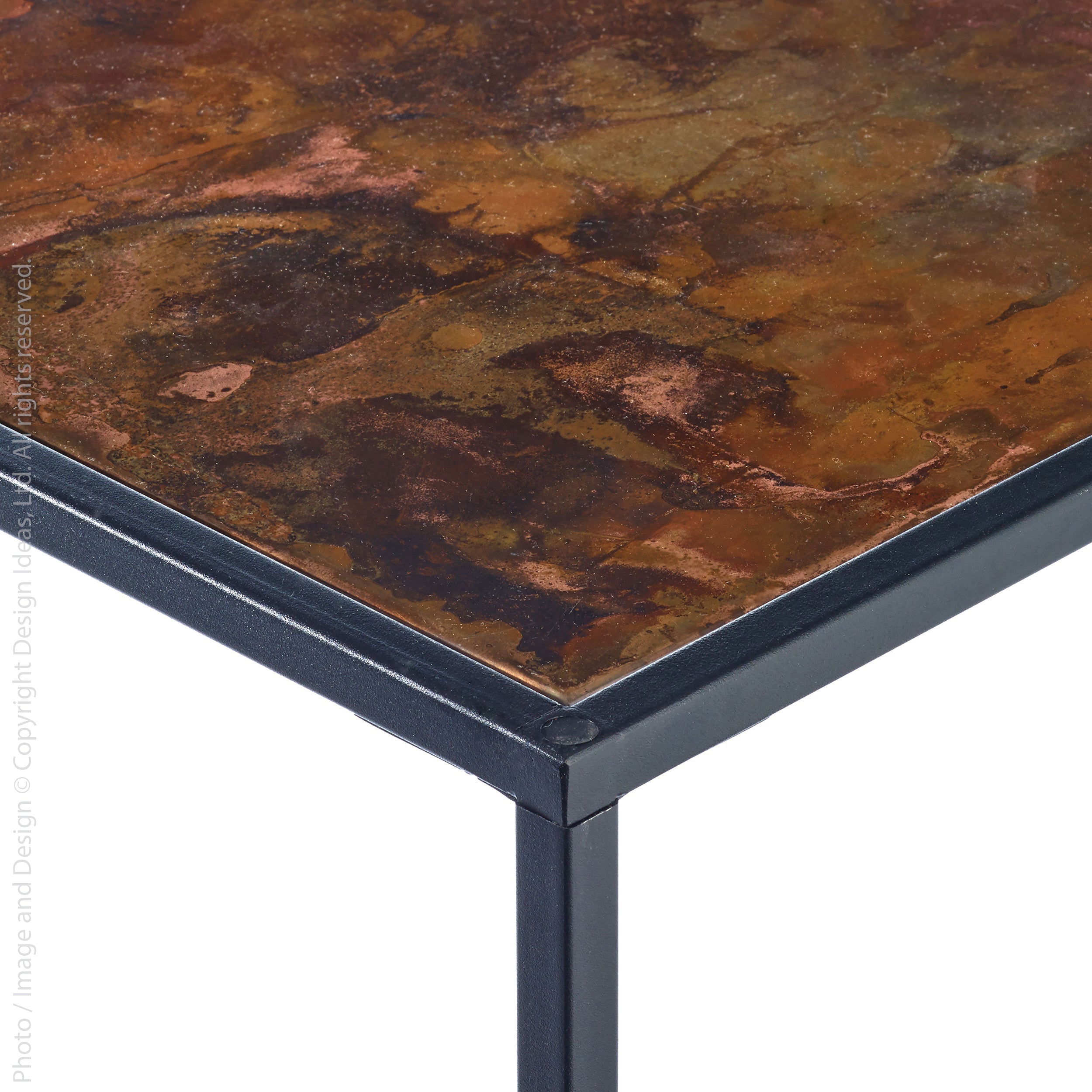 Pietra Copper Patina Rectangular Side Table natural Color | Image 3 | From the Pietra Collection | Expertly assembled with natural copper for long lasting use | Available in brass color | texxture home