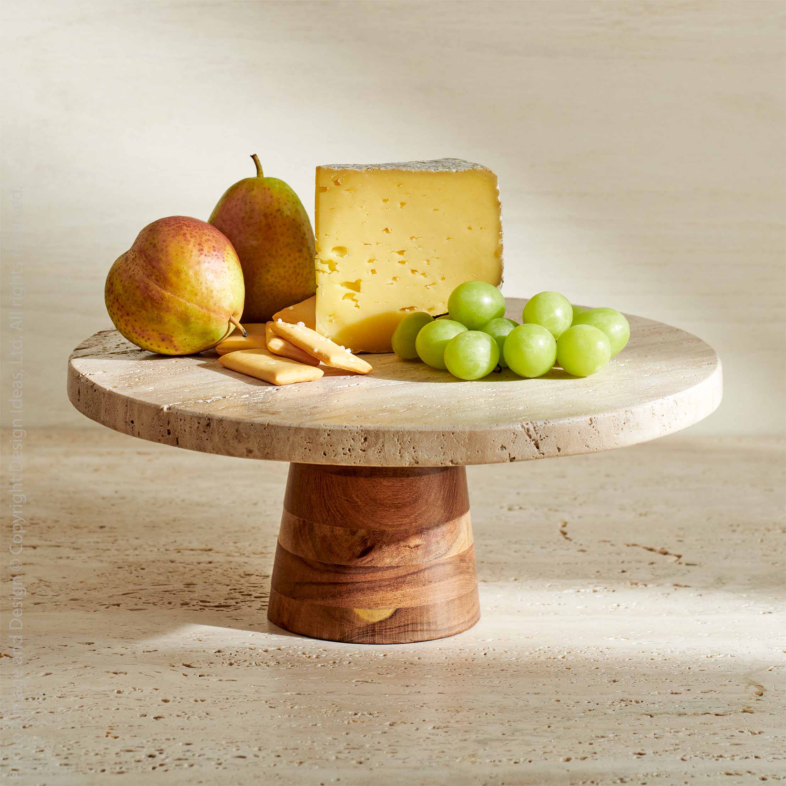 Marbella™ Medium Handmade Travertine and Wood Riser (12 in.) - (colors: Natural) | Premium Riser from the Marbella™ collection | made with Travertine and Wood for long lasting use