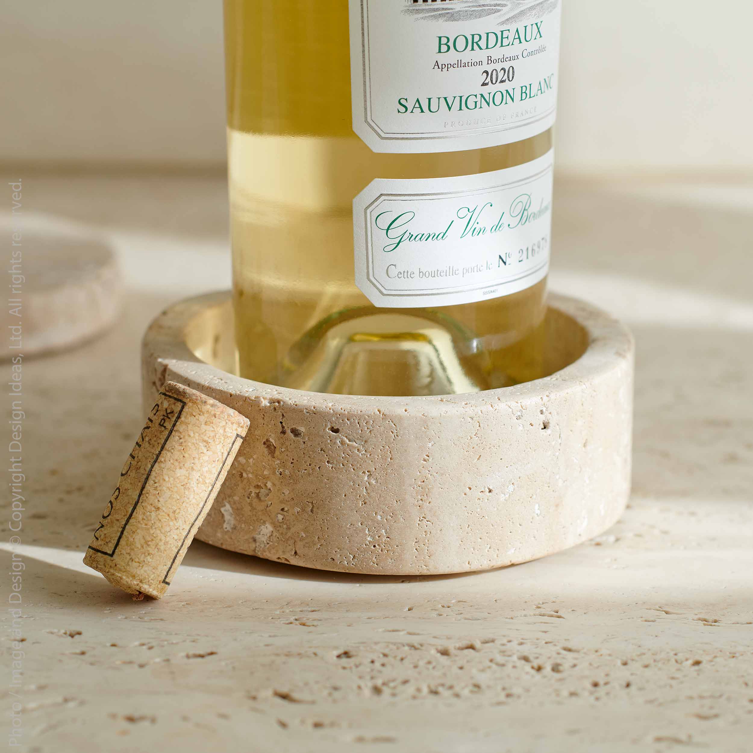 Marbella™ Travertine Wine Bottle Coaster - (colors: Natural) | Premium Coaster from the Marbella™ collection | made with Travertine for long lasting use