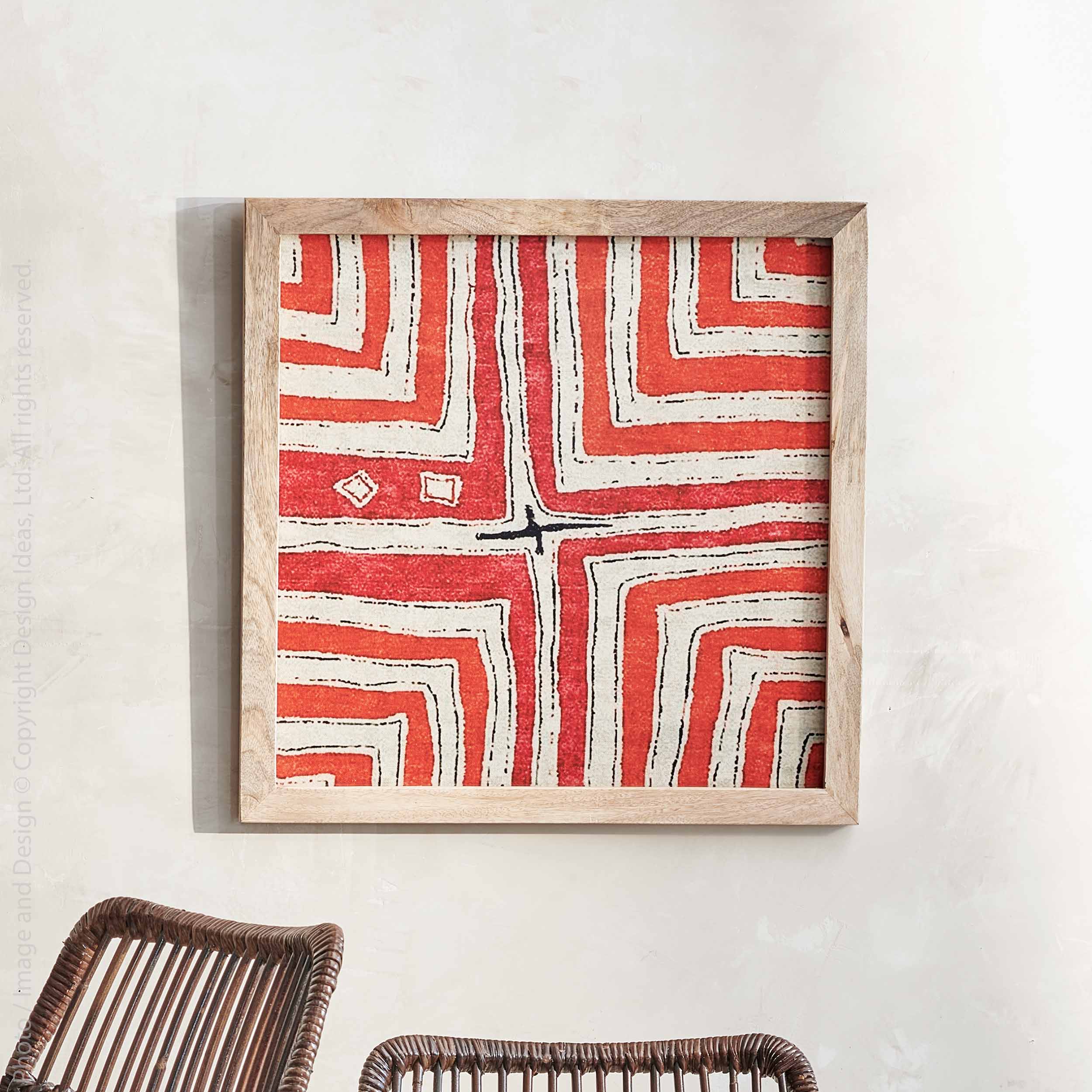 Caswell™ Small Miter Joint Frame Fabric, Mango Wood, MDF, and Metal D-Ring Wall Art (20 x 20 in) - (colors: Red/Orange) | Premium Decorative from the Caswell™ collection | made with Fabric, Mango Wood, MDF, and Metal D-Ring for long lasting use