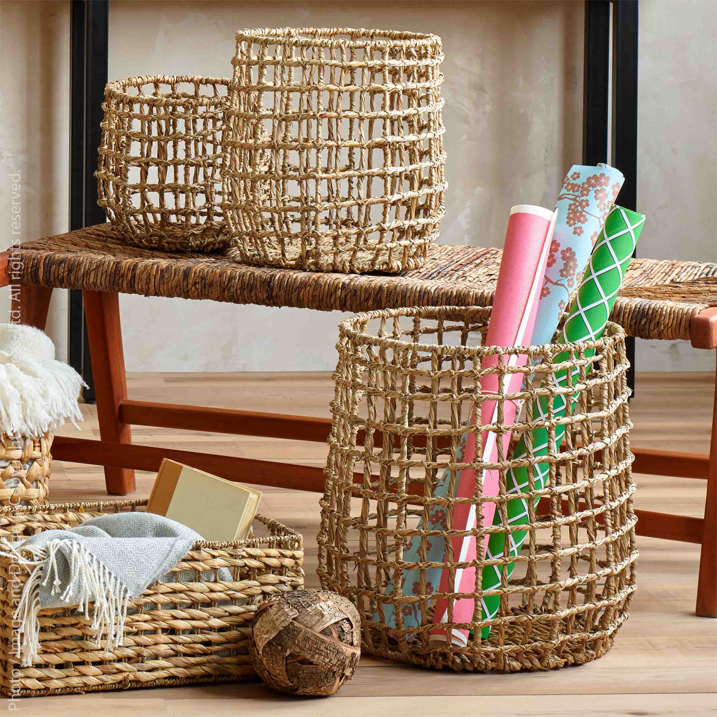 Set of Wicker Baskets for Home Organization, Water Hyacinth