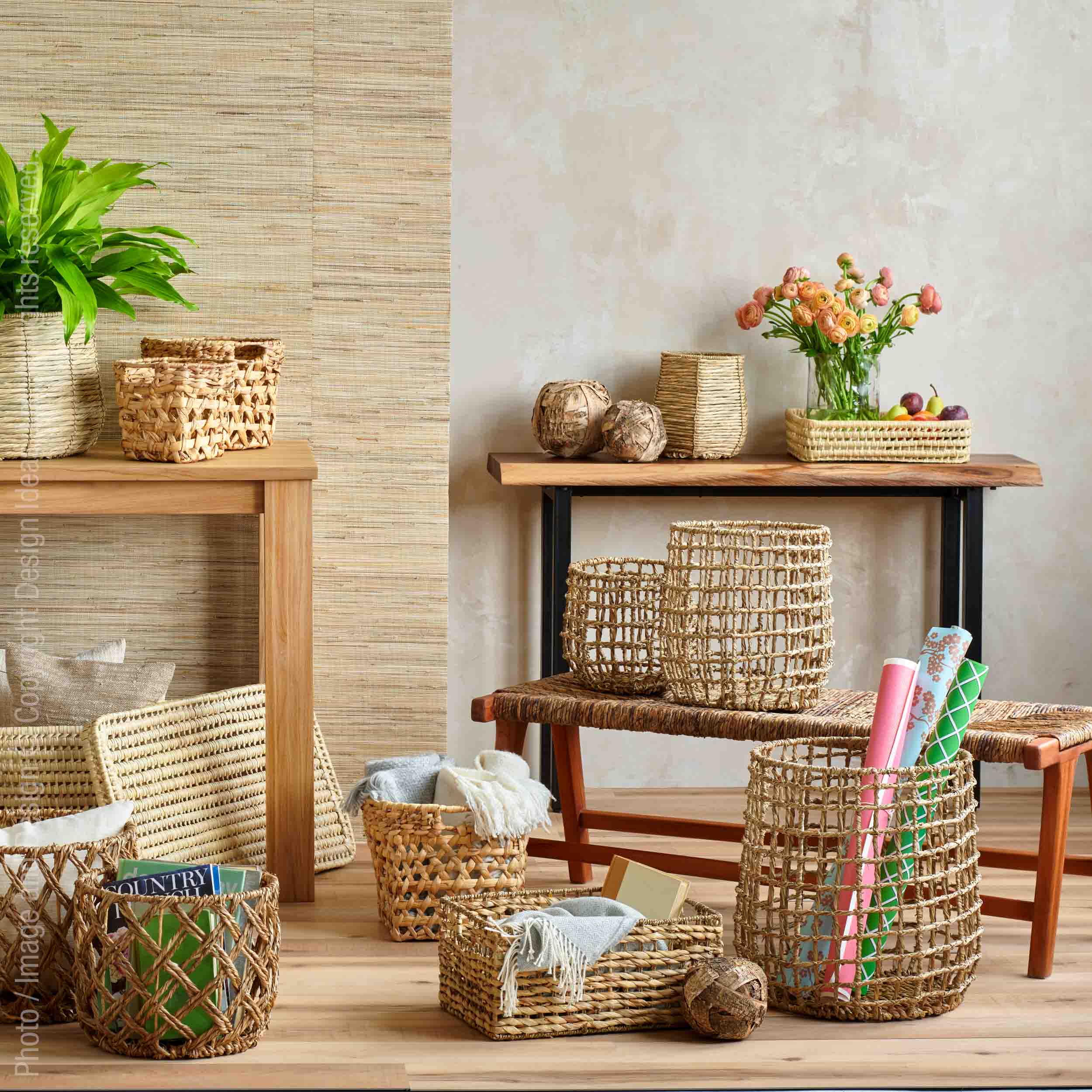 Trania™ baskets - Natural | Image 2 | Premium Basket from the Trania collection | made with Water Hyacinth Twine for long lasting use | texxture
