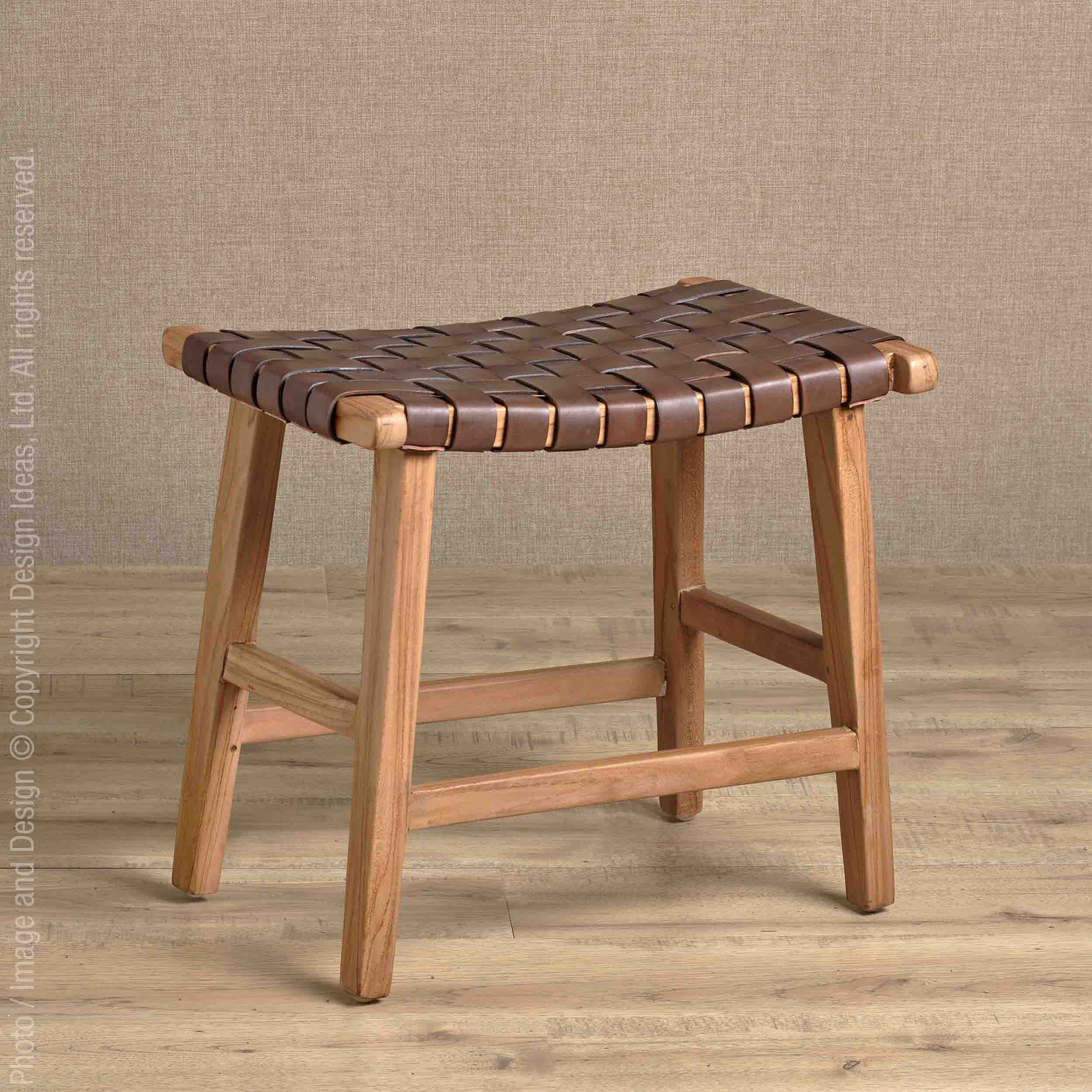Visby™ Teak/Woven Leather Stool