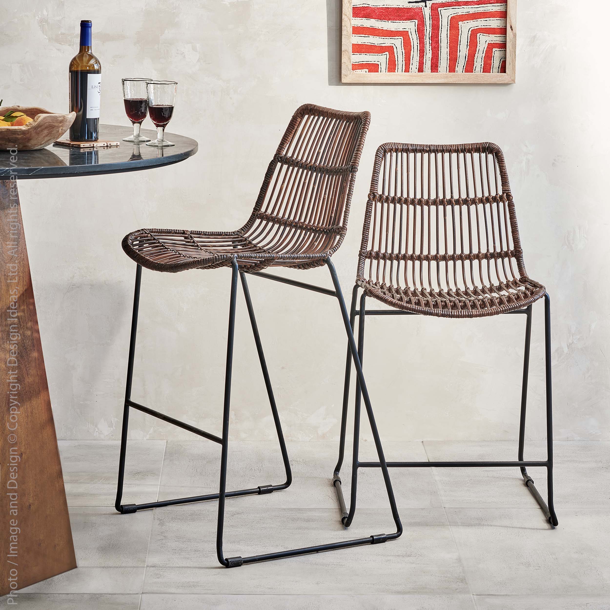 Brisbane™ Welded Iron and Woven Rattan and Steel Bar Stool - (colors: Natural) | Premium Stool from the Brisbane™ collection | made with Rattan and Steel for long lasting use