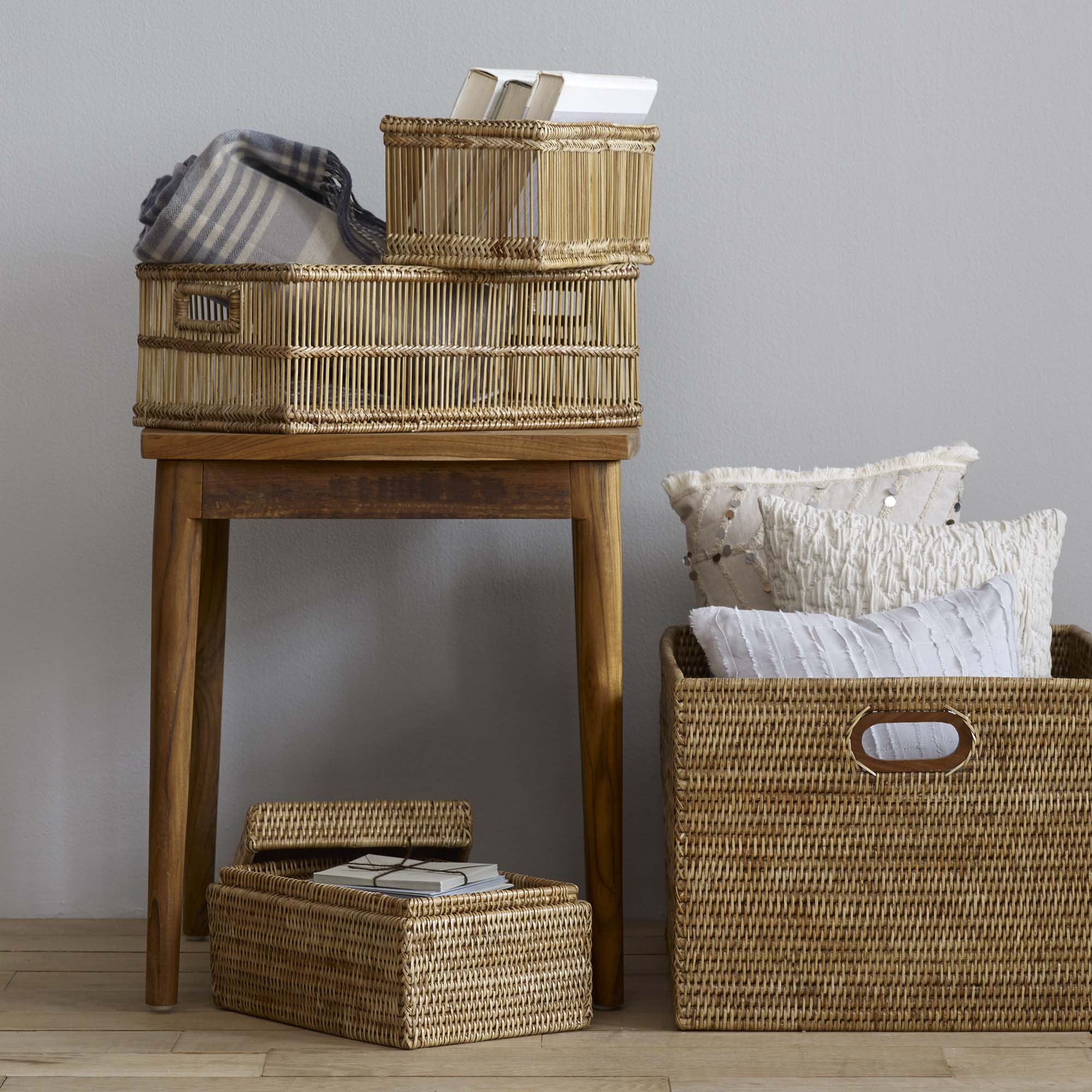 Liana Rattan Basket Golden Color | Image 2 | From the Liana Collection | Masterfully crafted with natural rattan for long lasting use | texxture home