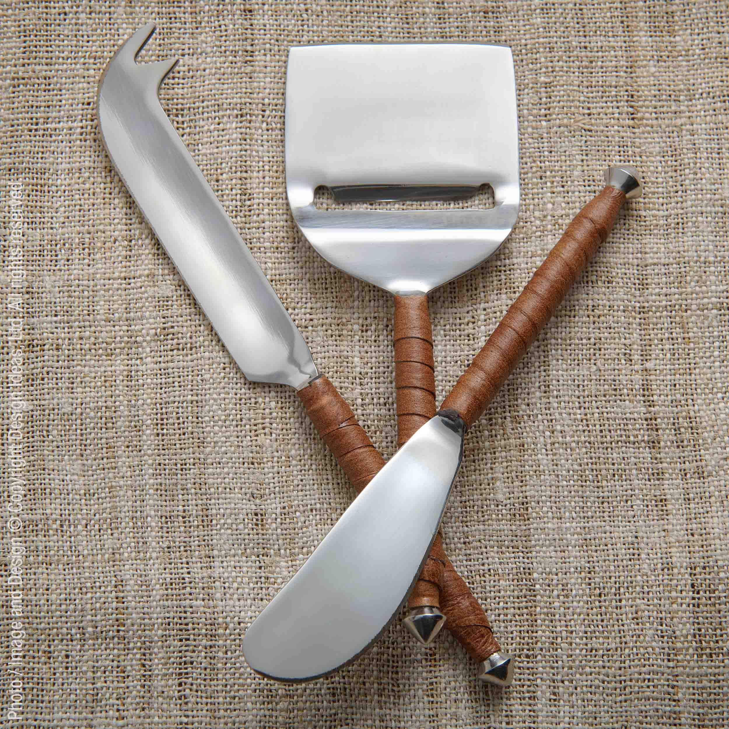 Bratzen™ Hand Forged Stainless Steel and Leather Cheese Knives (set of 3)