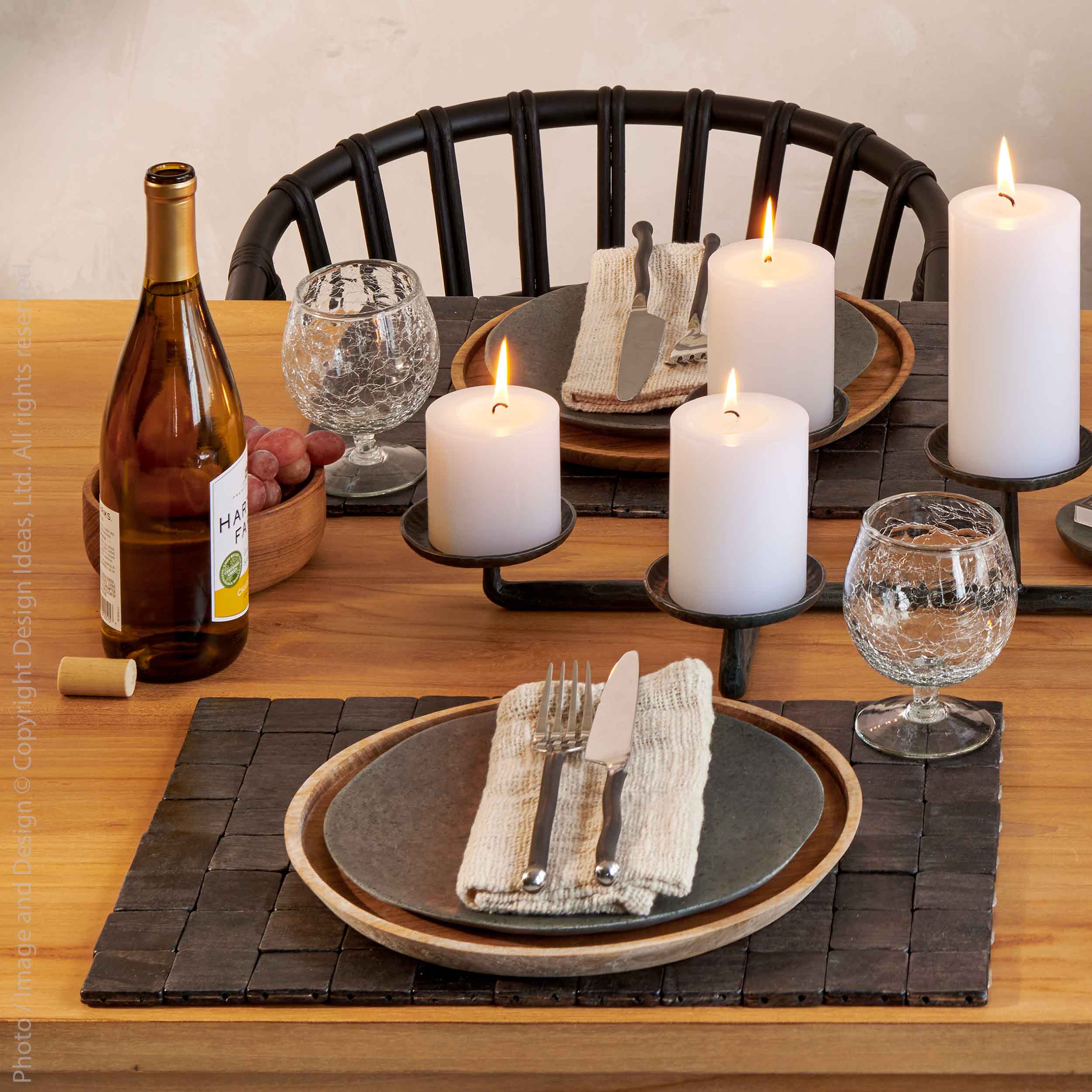 Bremen™ Sliced Acacia Wood Placemat Joined with String - (colors: Natural, Black) | Premium Placemat from the Bremen™ collection | made with Acacia Wood for long lasting use