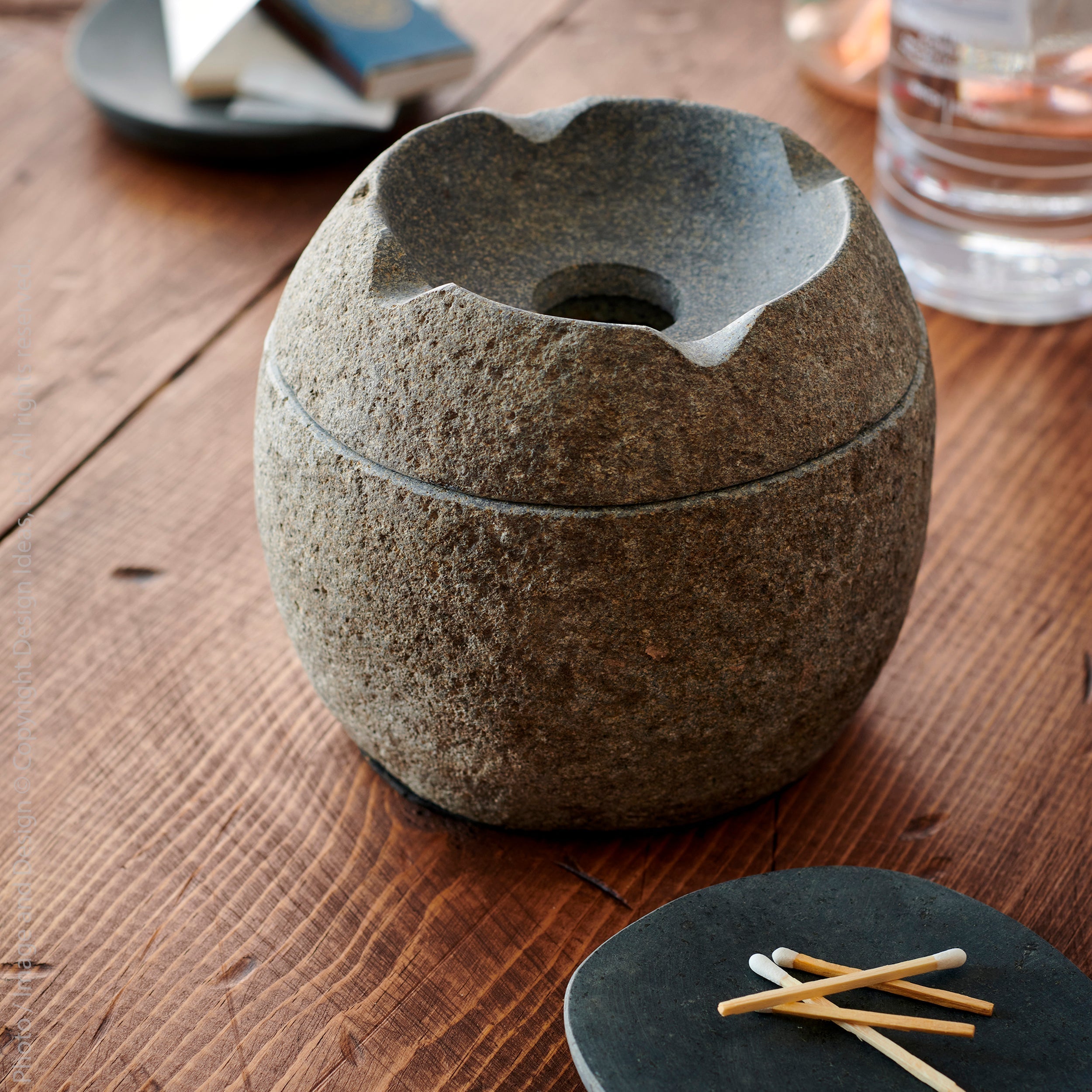 Stoneshard™ Carved Riverstone Candle Coaster - Gray | Image 2 | Premium Coaster from the Stoneshard collection | made with Riverstone for long lasting use | texxture