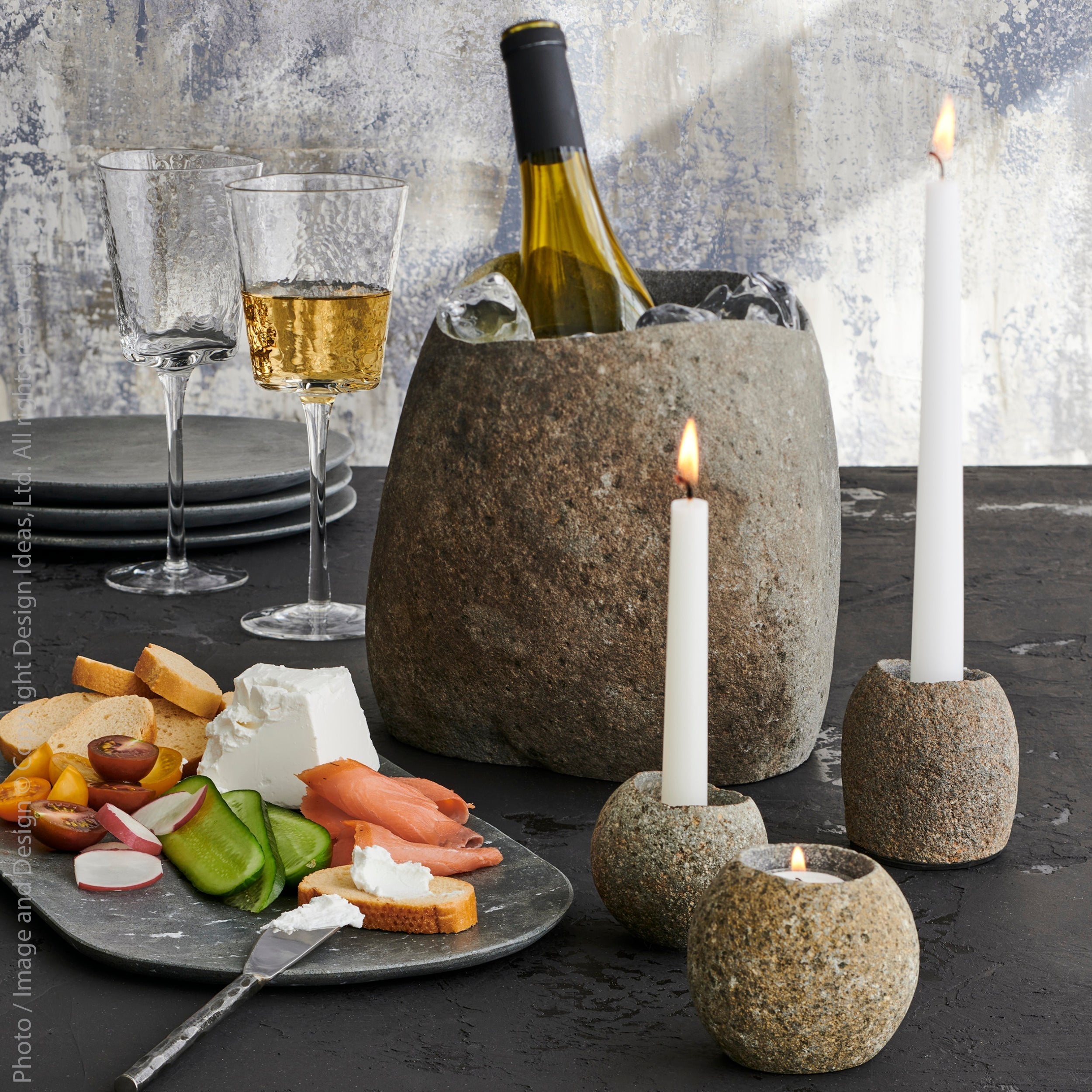 Stoneshard™ Carved Riverstone Candleholder - Black | Image 3 | Premium Candleholder from the Stoneshard collection | made with Riverstone for long lasting use | texxture