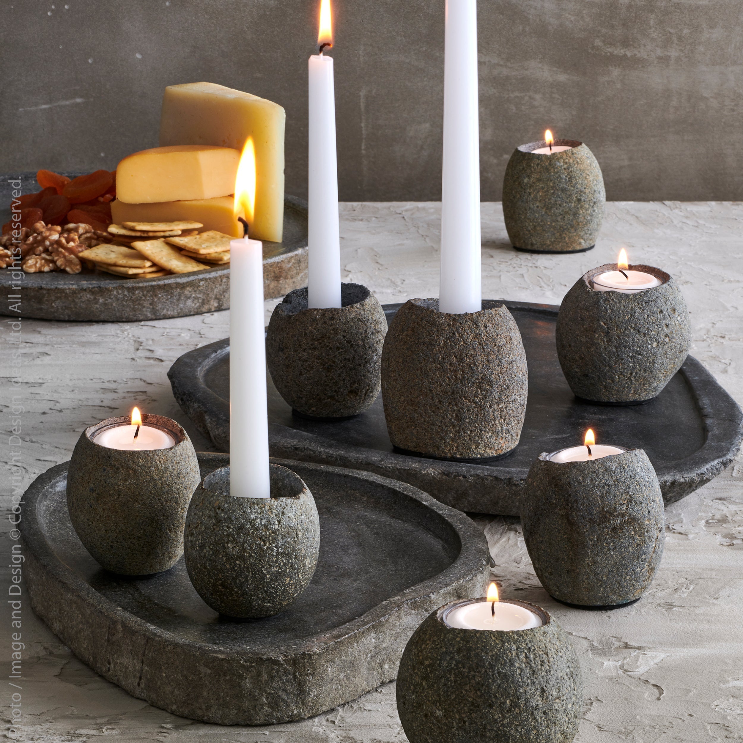 Stoneshard™ Carved Riverstone Candleholder - Black | Image 2 | Premium Candleholder from the Stoneshard collection | made with Riverstone for long lasting use | texxture